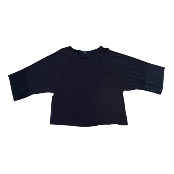 Express Navy Mixed Media Satin Trim Cropped Top Size Medium - Picture 5 of 6